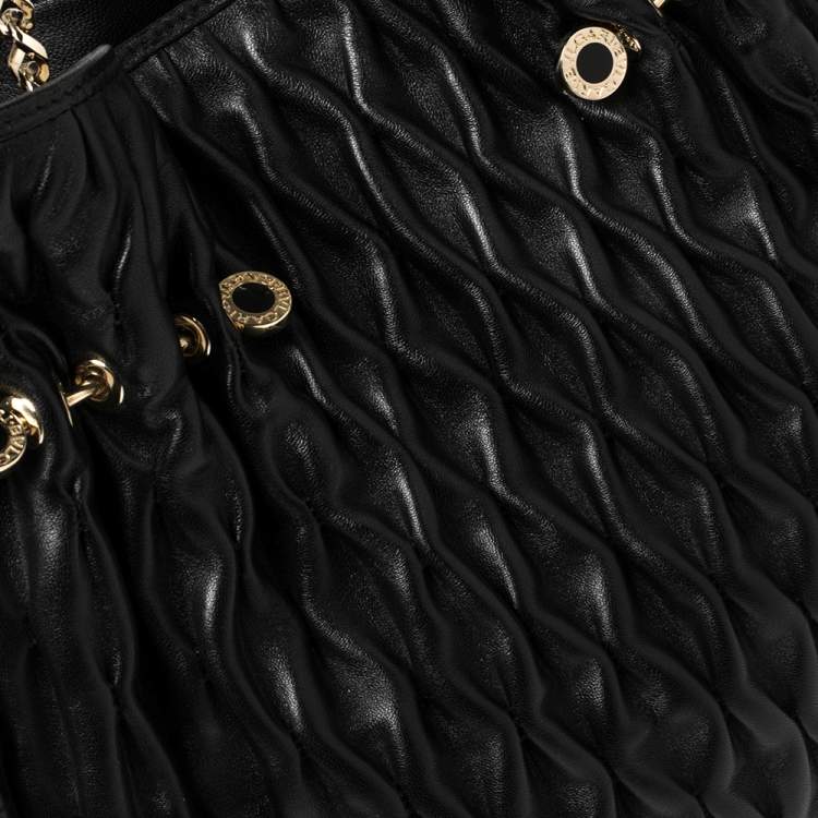 Pre Owned Bvlgari Black Matelassé Leather Twistino Tina Tote