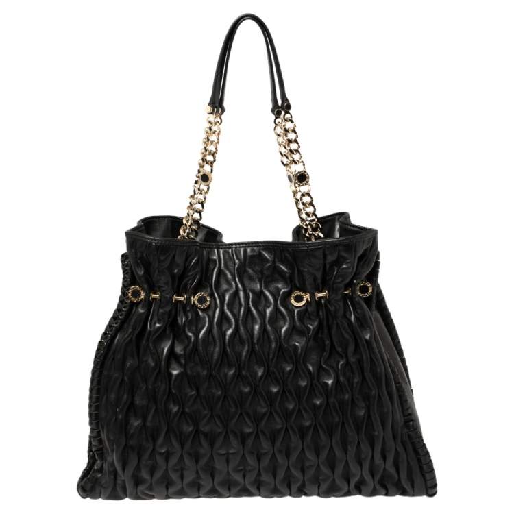 Pre Owned Bvlgari Black Matelassé Leather Twistino Tina Tote