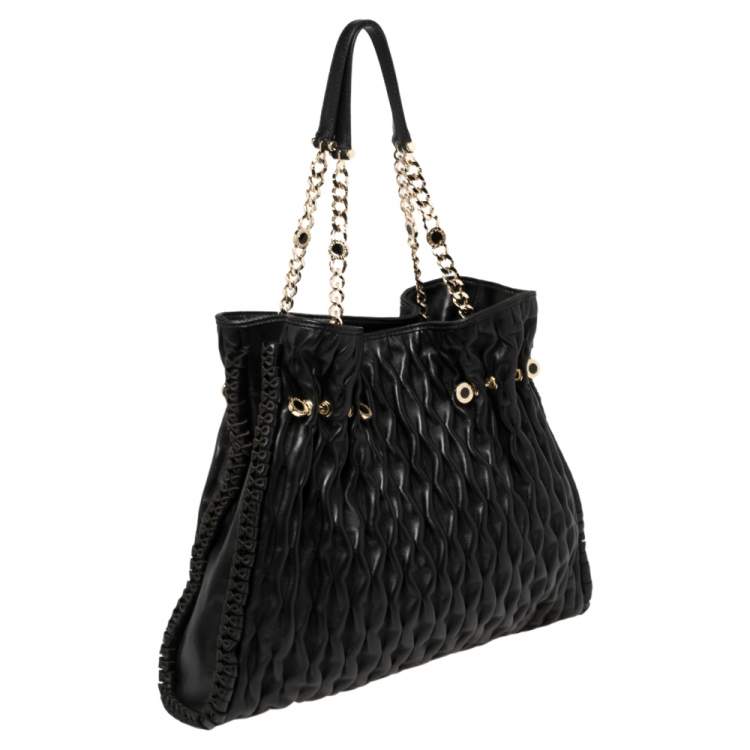 Pre Owned Bvlgari Black Matelassé Leather Twistino Tina Tote