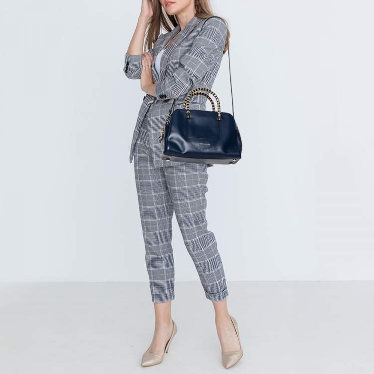 Pre Owned Bvlgari Blue Leather Serpenti Scaglie Bowler Bag