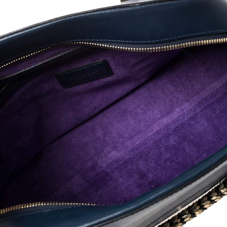 Pre Owned Bvlgari Blue Leather Serpenti Scaglie Bowler Bag