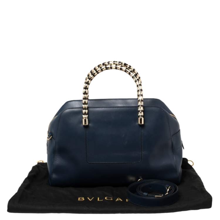 Pre Owned Bvlgari Blue Leather Serpenti Scaglie Bowler Bag