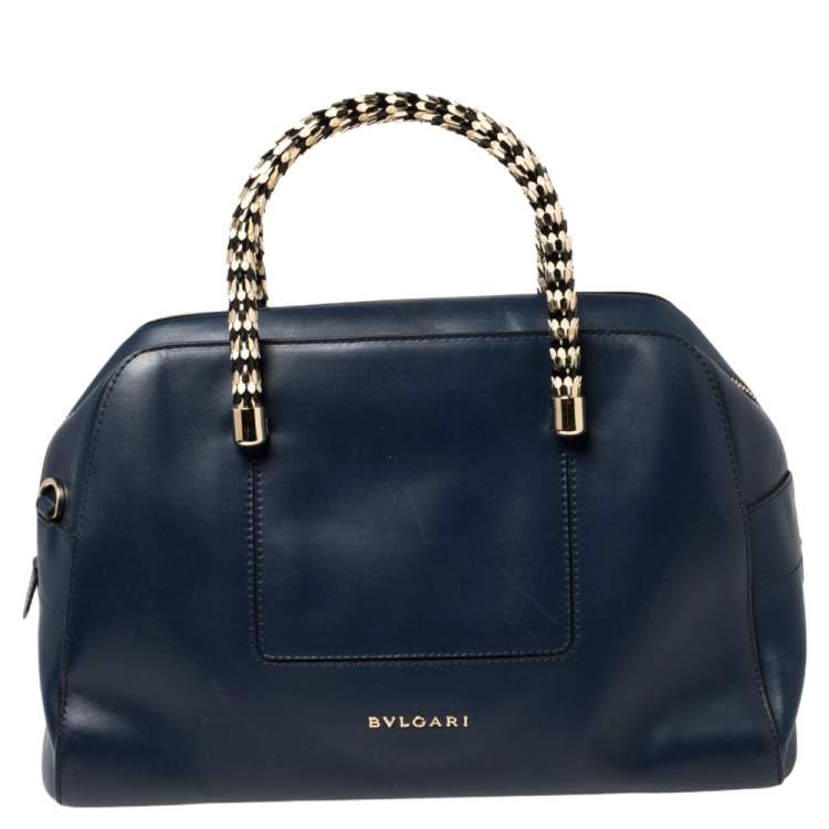Pre Owned Bvlgari Blue Leather Serpenti Scaglie Bowler Bag