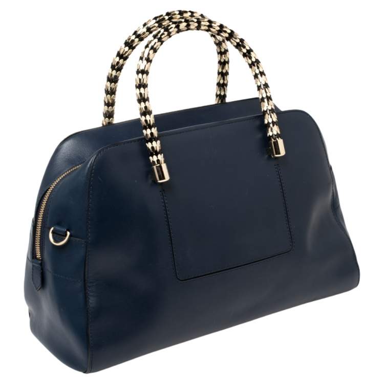 Pre Owned Bvlgari Blue Leather Serpenti Scaglie Bowler Bag