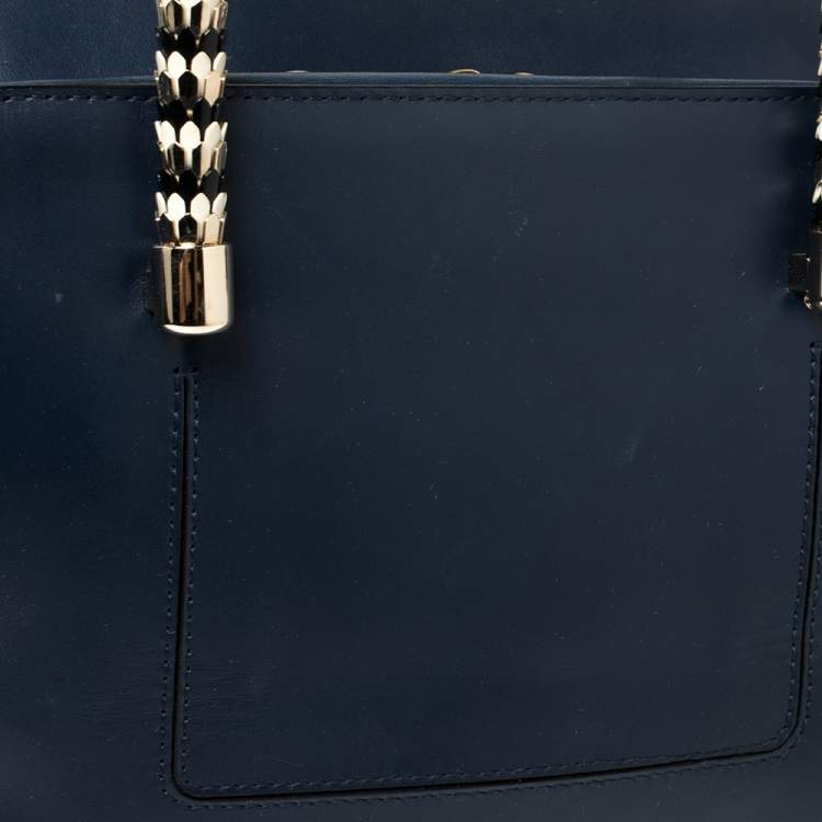 Pre Owned Bvlgari Blue Leather Serpenti Scaglie Bowler Bag