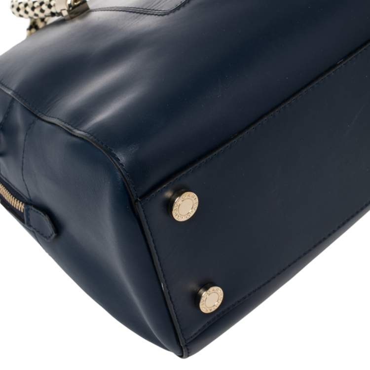 Pre Owned Bvlgari Blue Leather Serpenti Scaglie Bowler Bag