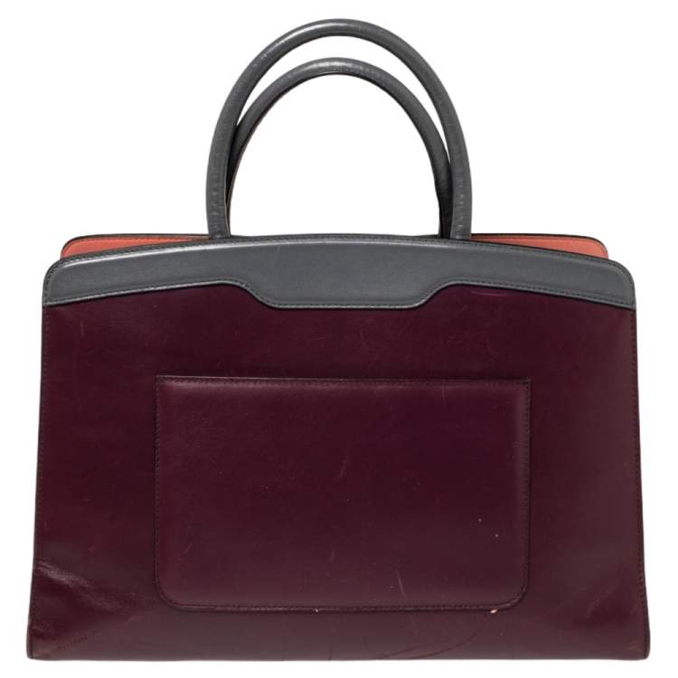 Pre Owned Bvlgari Burgundy/Grey Leather Medium Icona Tote