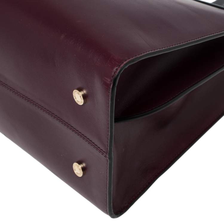 Pre Owned Bvlgari Burgundy/Grey Leather Medium Icona Tote