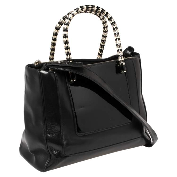 Pre Owned Bvlgari Black Leather and Patent Leather Serpenti Scaglie Tote