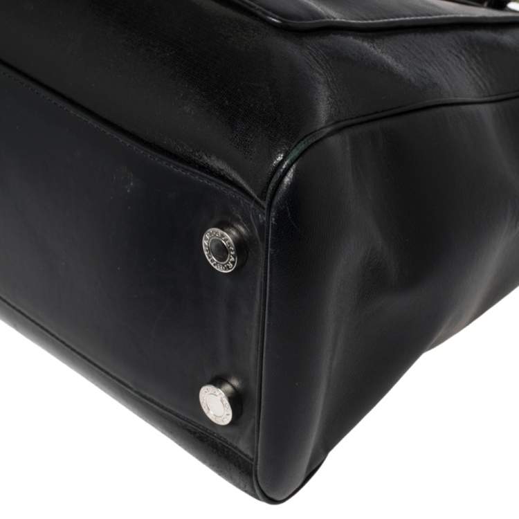 Pre Owned Bvlgari Black Leather and Patent Leather Serpenti Scaglie Tote