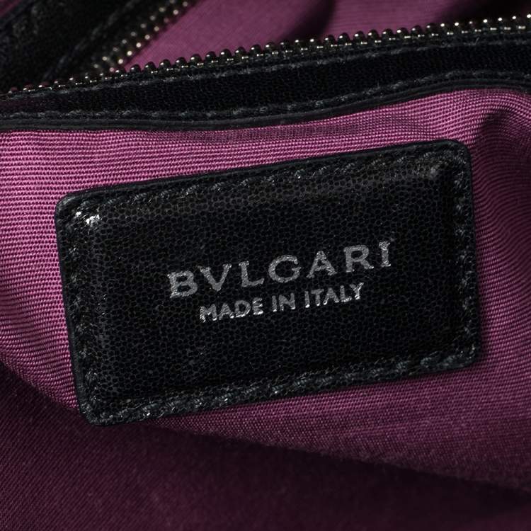 Pre Owned Bvlgari Black Leather and Patent Leather Serpenti Scaglie Tote