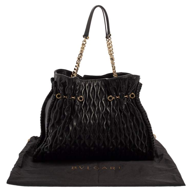 Pre Owned Bvlgari Black Matelassé Leather Twistino Tina Tote