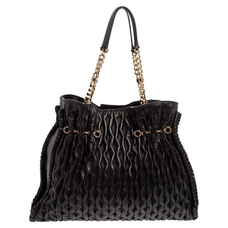 Pre Owned Bvlgari Black Matelassé Leather Twistino Tina Tote