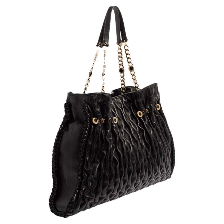 Pre Owned Bvlgari Black Matelassé Leather Twistino Tina Tote