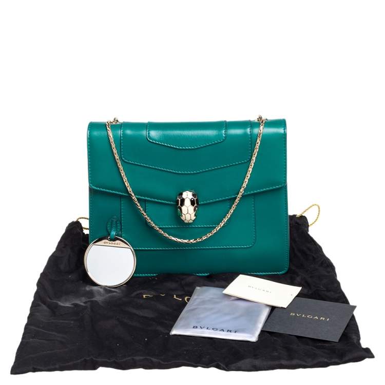Pre Owned Bvlgari Emerald Green Leather Serpenti Forever Shoulder Bag