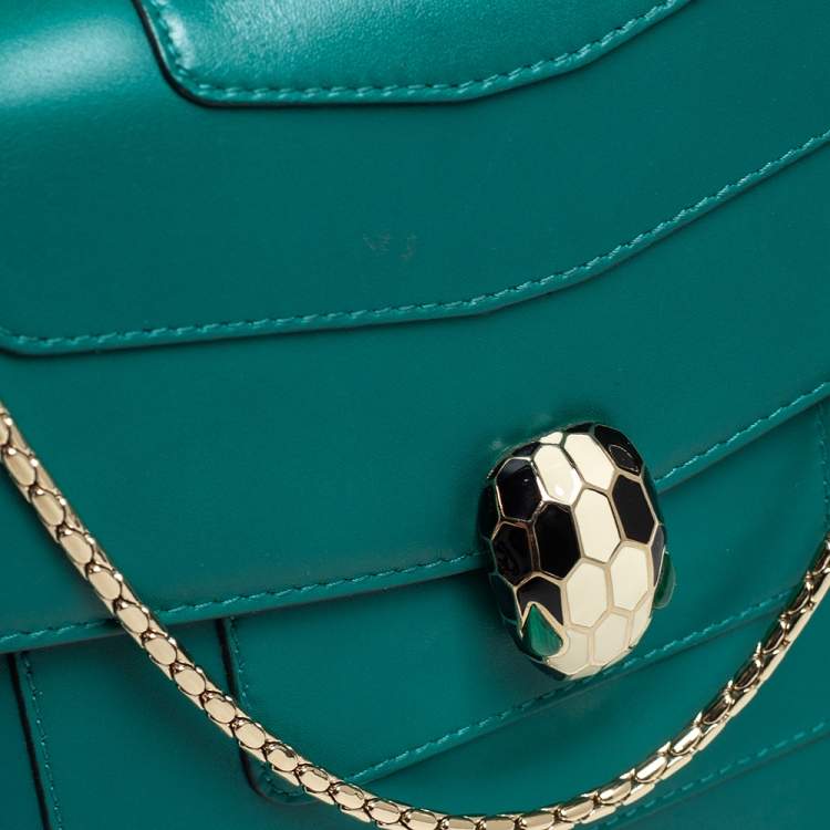 Pre Owned Bvlgari Emerald Green Leather Serpenti Forever Shoulder Bag