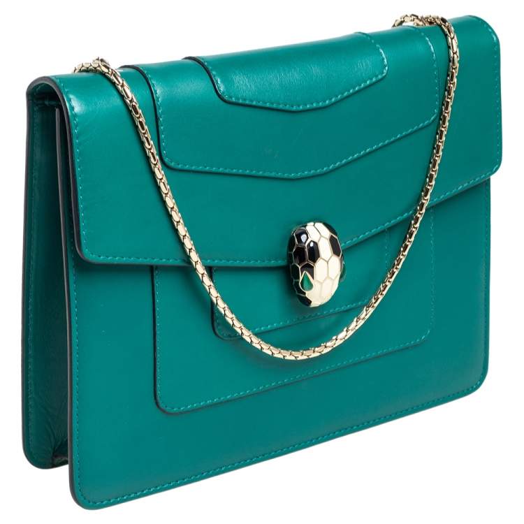 Pre Owned Bvlgari Emerald Green Leather Serpenti Forever Shoulder Bag