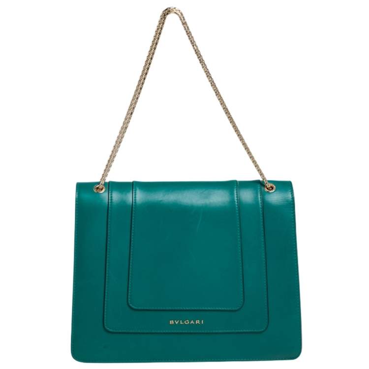 Pre Owned Bvlgari Green Leather Large Serpenti Forever Shoulder Bag