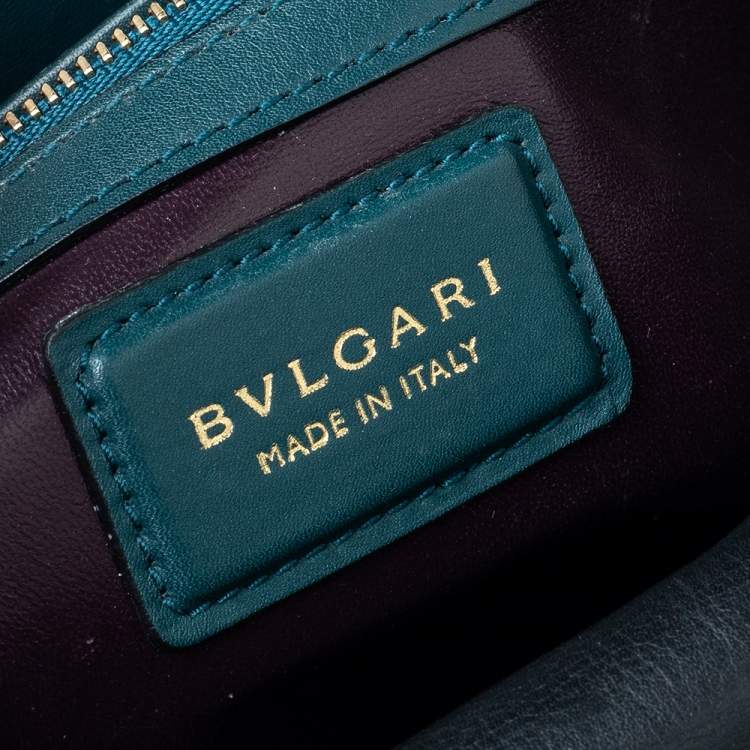 Pre Owned Bvlgari Green/Black Leather Medium Serpenti Viper Top Handle Bag