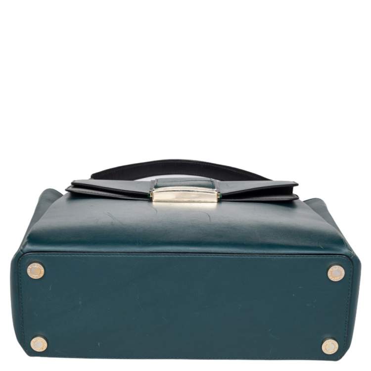 Pre Owned Bvlgari Green/Black Leather Medium Serpenti Viper Top Handle Bag