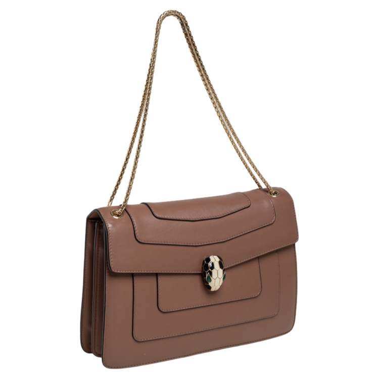 Pre Owned Bvlgari Brown Leather Medium Serpenti Forever Shoulder Bag