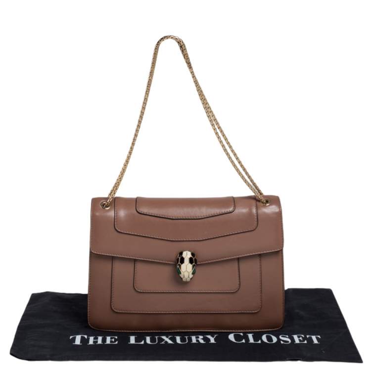 Pre Owned Bvlgari Brown Leather Medium Serpenti Forever Shoulder Bag