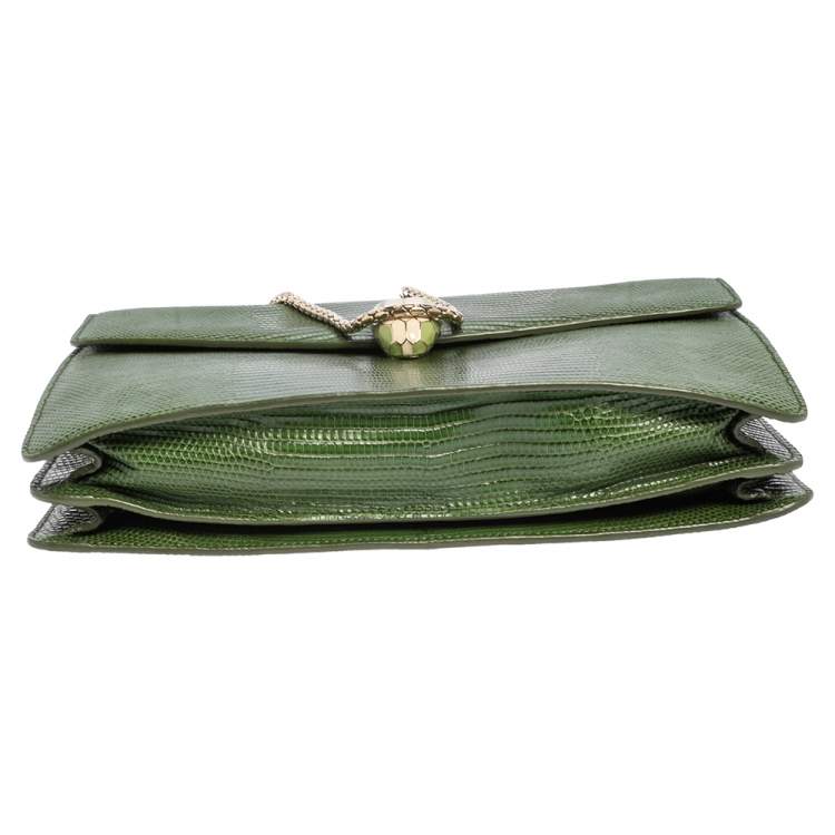 Pre Owned Bvlgari Green Lizard Medium Serpenti Forever Shoulder Bag