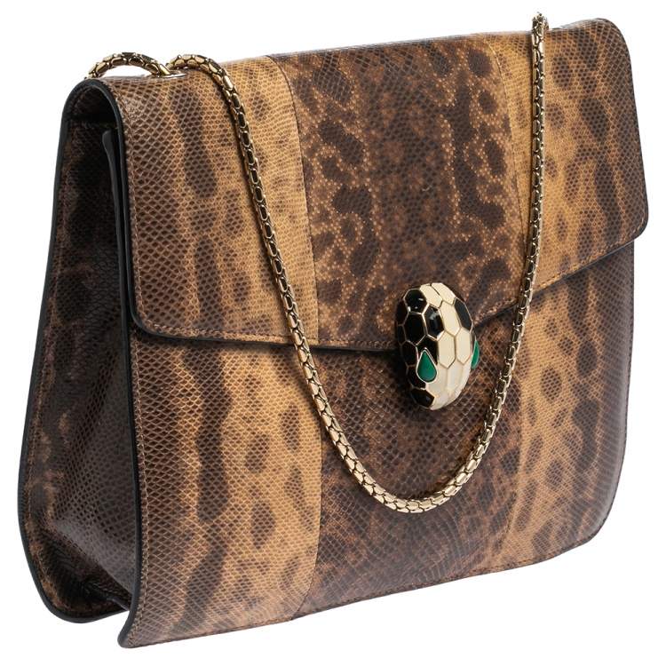 Pre Owned Bvlgari Beige/Brown Karung Serpenti Forever Flap Shoulder Bag
