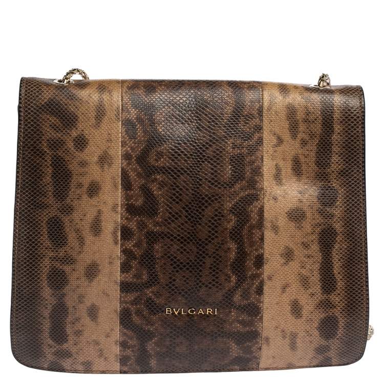 Pre Owned Bvlgari Beige/Brown Karung Serpenti Forever Flap Shoulder Bag