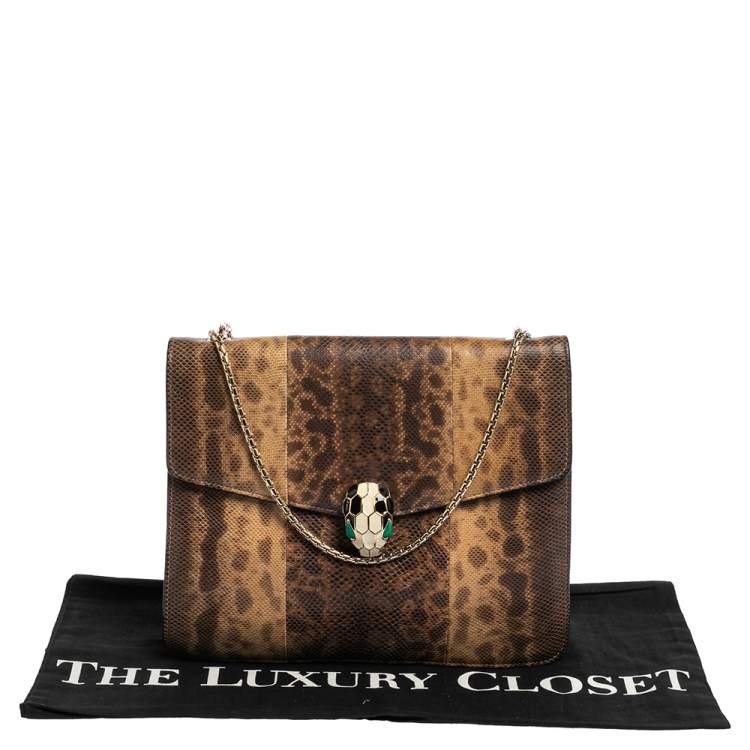 Pre Owned Bvlgari Beige/Brown Karung Serpenti Forever Flap Shoulder Bag
