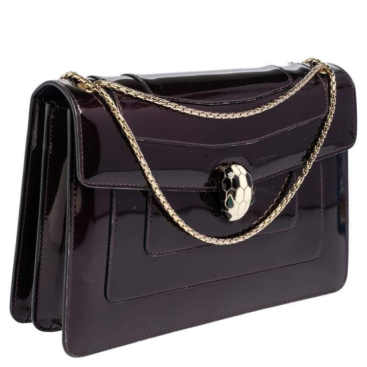 Pre Owned Bvlgari Plum Patent Leather Medium Serpenti Forever Shoulder Bag