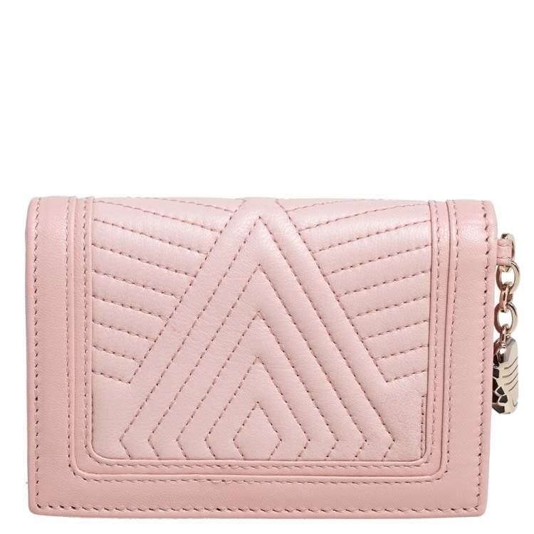 مملوكة مسبقًا Bvlgari Light Pink Quilted Leather Serpenti Bifold Card Holder