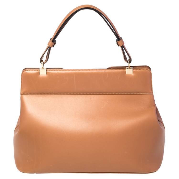 Pre Owned Bvlgari Tan Leather Isabella Rossellini Top Handle Bag