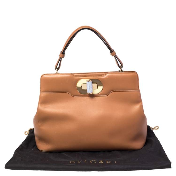 Pre Owned Bvlgari Tan Leather Isabella Rossellini Top Handle Bag