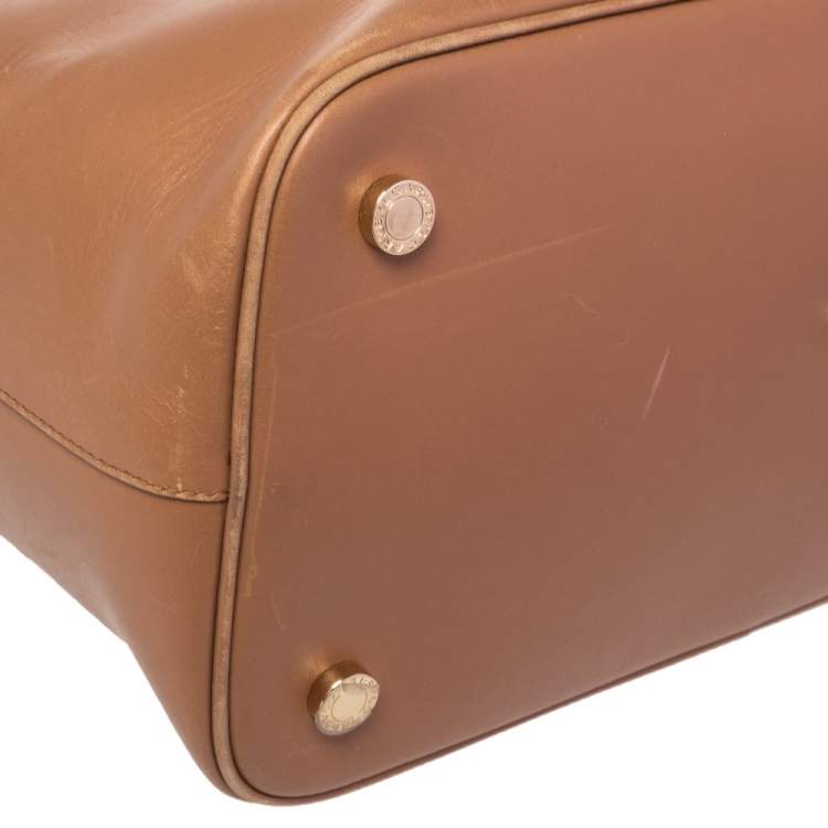 Pre Owned Bvlgari Tan Leather Isabella Rossellini Top Handle Bag