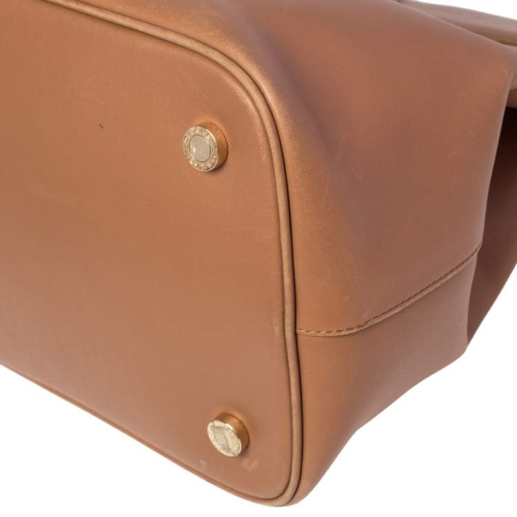 Pre Owned Bvlgari Tan Leather Isabella Rossellini Top Handle Bag