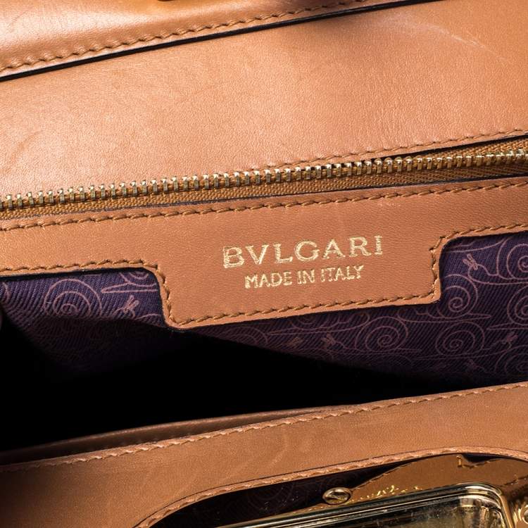 Pre Owned Bvlgari Tan Leather Isabella Rossellini Top Handle Bag