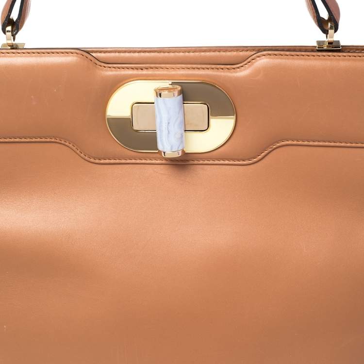 Pre Owned Bvlgari Tan Leather Isabella Rossellini Top Handle Bag