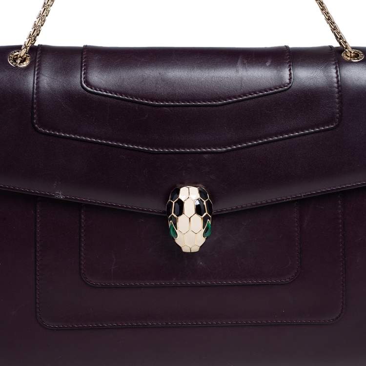 Pre Owned Bvlgari Plum Leather Large Serpenti Forever Shoulder Bag