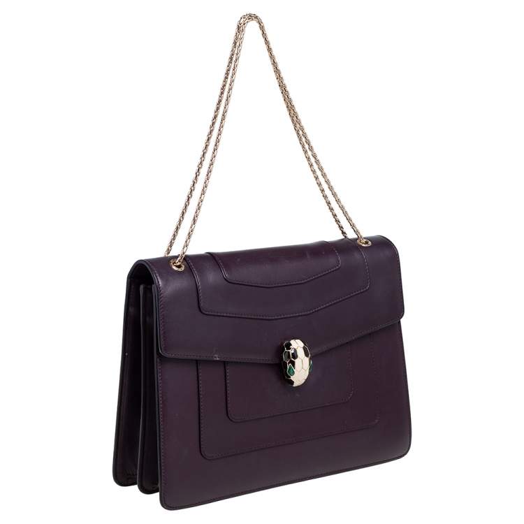 Pre Owned Bvlgari Plum Leather Large Serpenti Forever Shoulder Bag