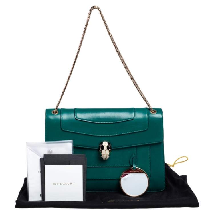 Pre Owned Bvlgari Green Leather Medium Serpenti Forever Shoulder Bag