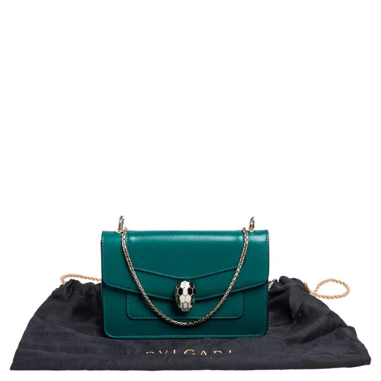 Pre Owned Bvlgari Green Leather Mini Serpenti Forever Crossbody Bag