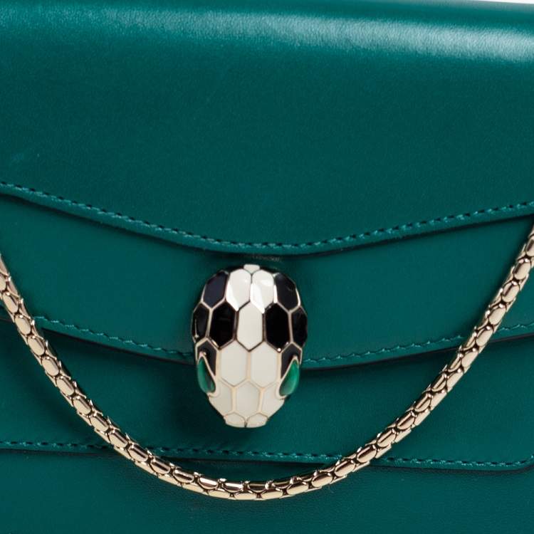 Pre Owned Bvlgari Green Leather Mini Serpenti Forever Crossbody Bag