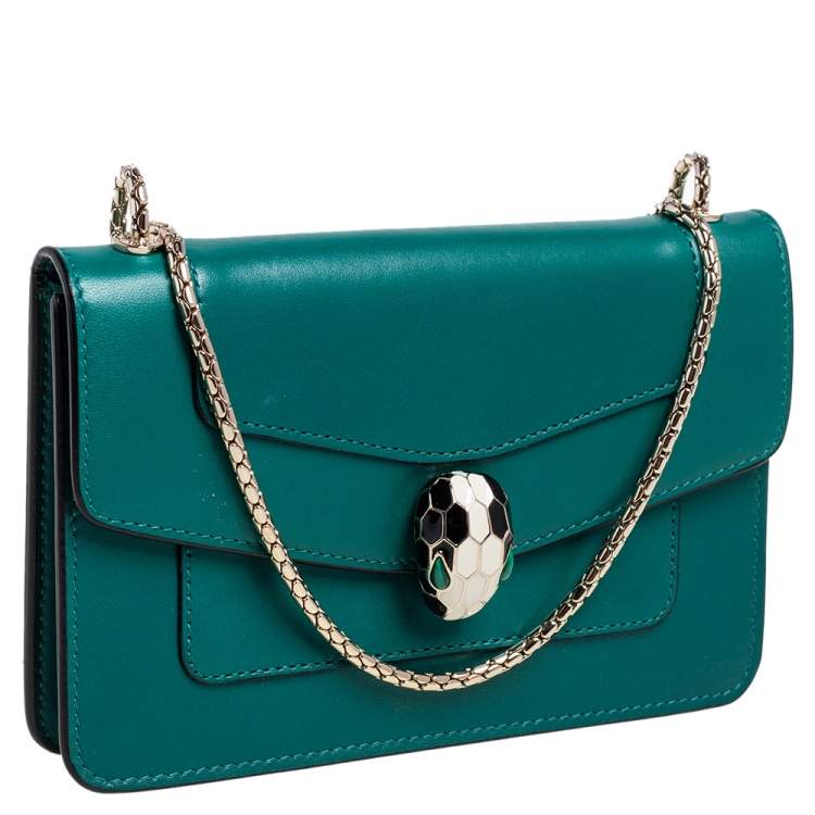 Pre Owned Bvlgari Green Leather Mini Serpenti Forever Crossbody Bag