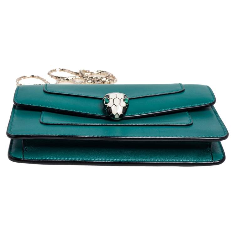 Pre Owned Bvlgari Green Leather Mini Serpenti Forever Crossbody Bag