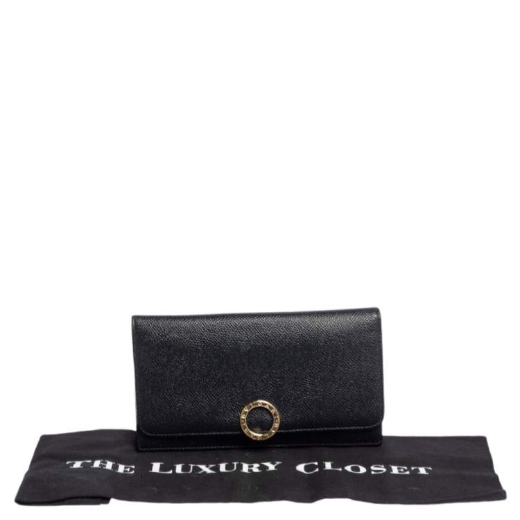 Pre Owned Bvlgari Black Leather Logo Round Bit Continental Wallet