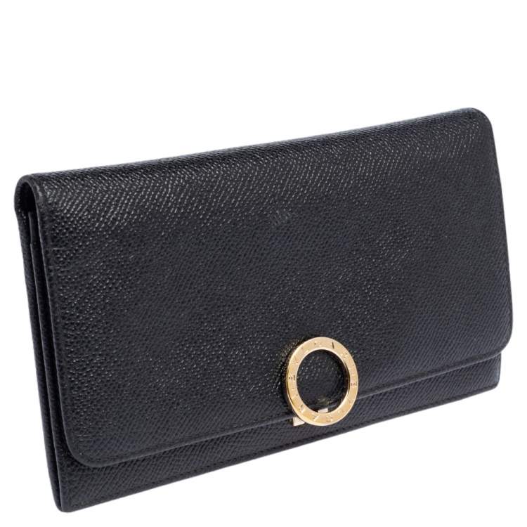 Pre Owned Bvlgari Black Leather Logo Round Bit Continental Wallet