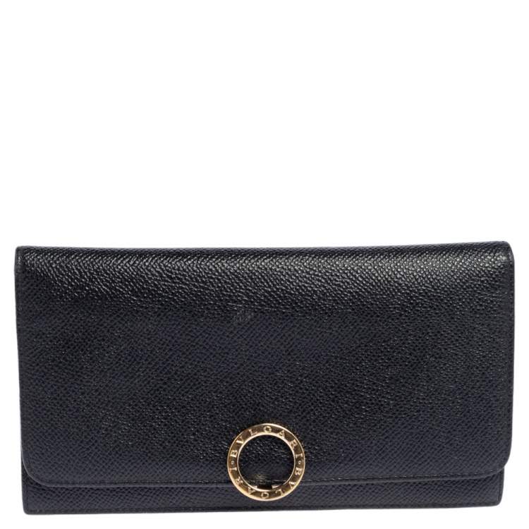 Pre Owned Bvlgari Black Leather Logo Round Bit Continental Wallet