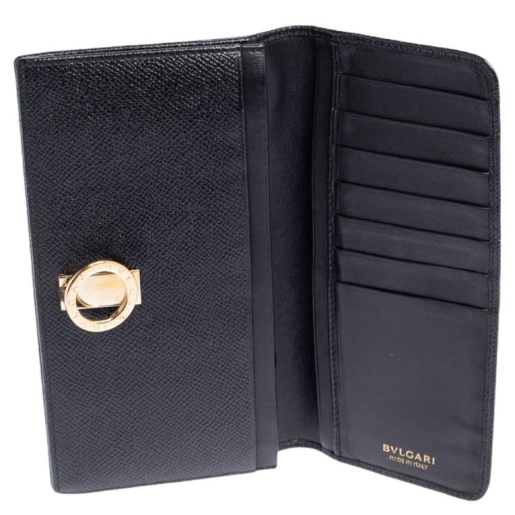 Pre Owned Bvlgari Black Leather Logo Round Bit Continental Wallet