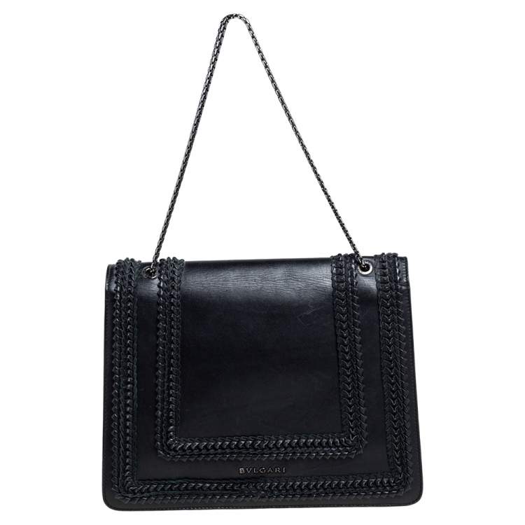 Pre Owned Bvlgari Black Leather Large Plisse Serpenti Forever Shoulder Bag
